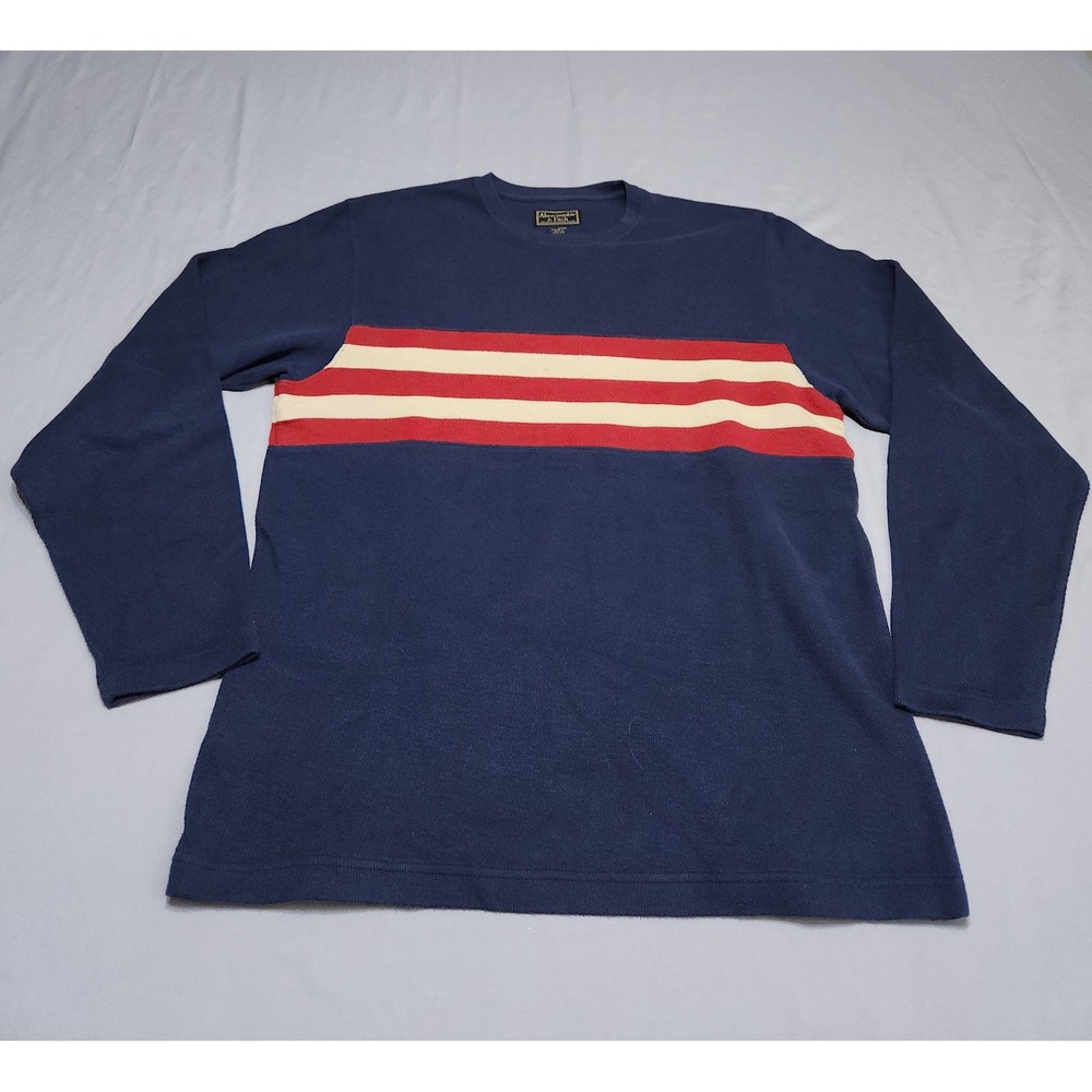 Abercrombie & Fitch Mens XL Long Sleeve Striped Cotton Shirt Navy Red Cream